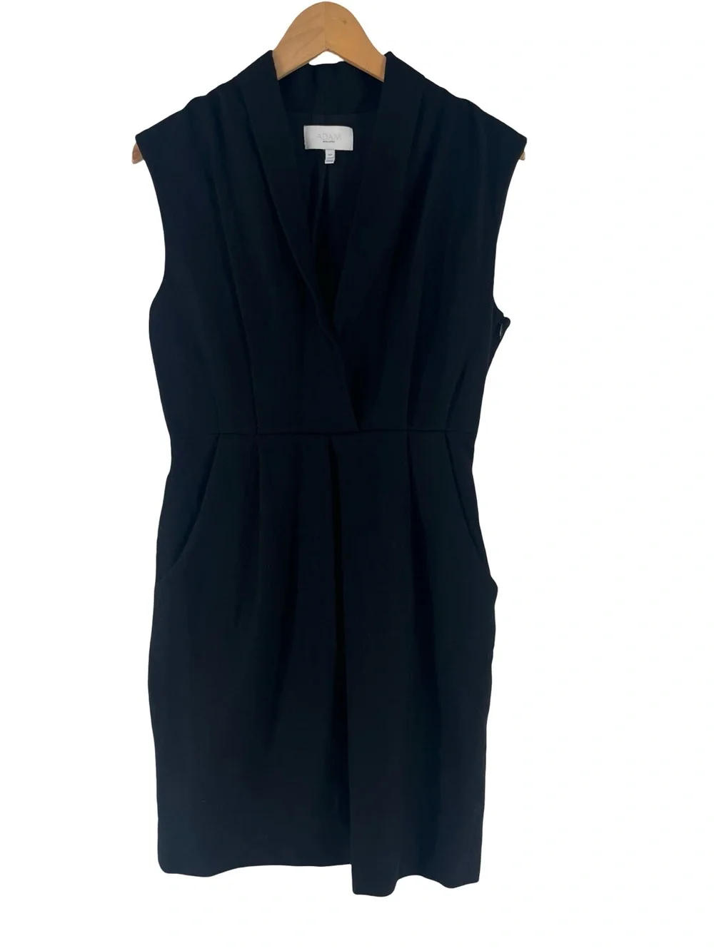 Adam Lippes 100% Wool Sheath Dress 10 Black Silk Lined Pockets Luxury Career - Picture 2 of 14